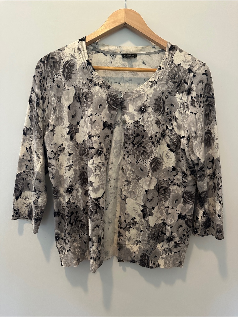 Talbots Floral Open-Front Cardigan - Gray & Black